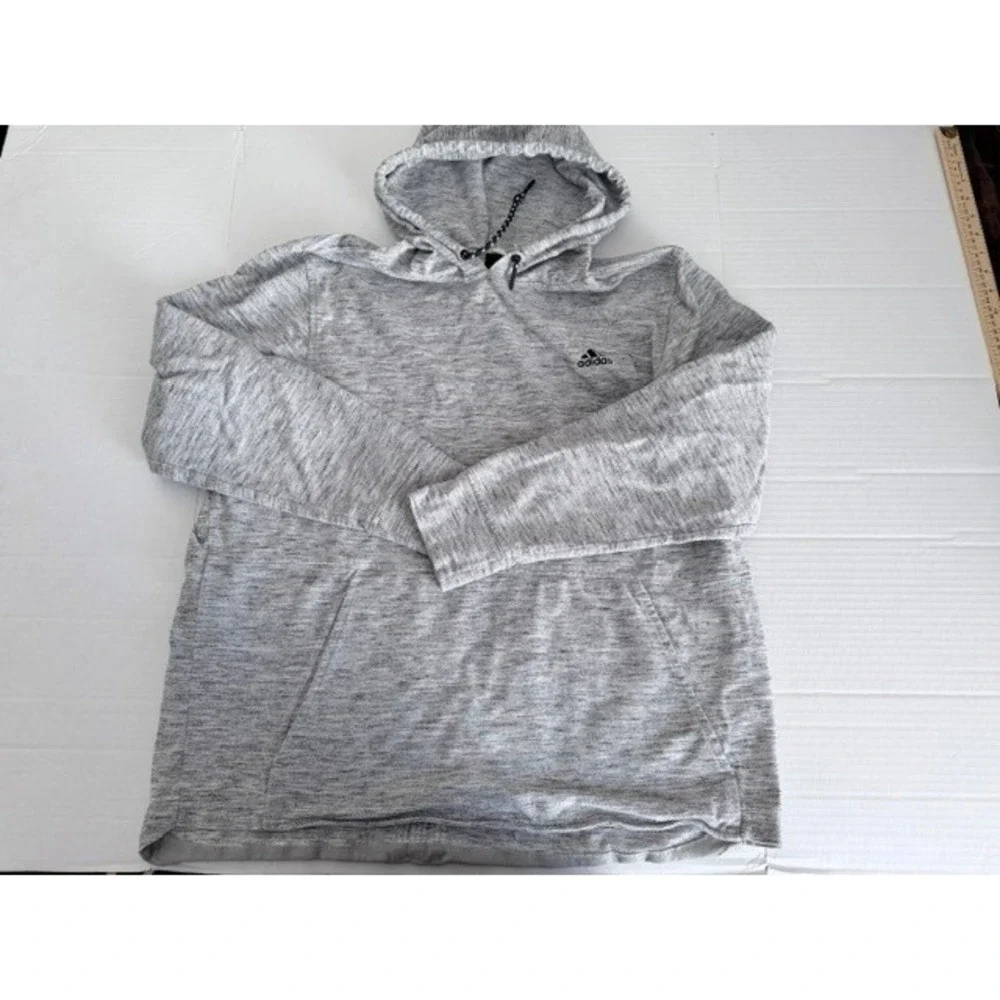 Adidas Mens 2XL Grey Space Dye Heathered Pullover Hoodie Kangaroo Pocket Logo